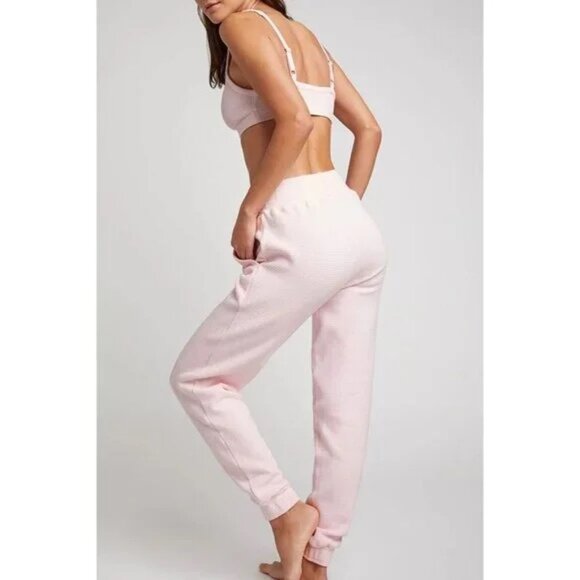 Negative Waffle Knit Jogger Pants Pink Lounge Sweatpants Size S - Picture 2 of 6